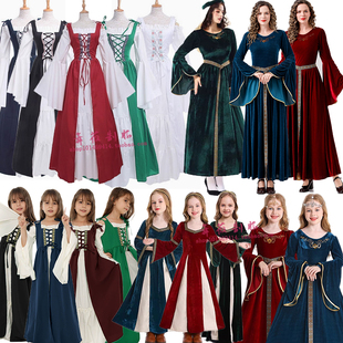 万圣节欧洲复古中世纪宫廷大码长裙成人儿童公主服贵族贵妇礼服装