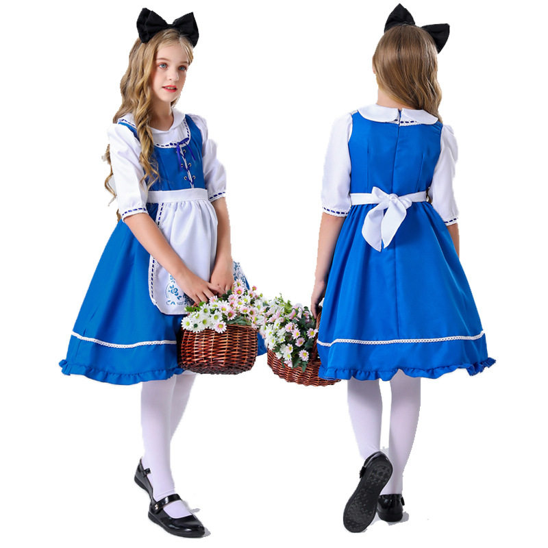 新款深蓝色女童演出服 万圣节公主裙表演服 爱丽丝梦游仙境女仆装