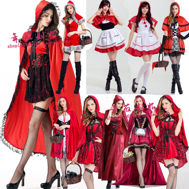 化妆舞会cosplay服饰公主裙女 成人万圣节表演服装 小红帽演出服