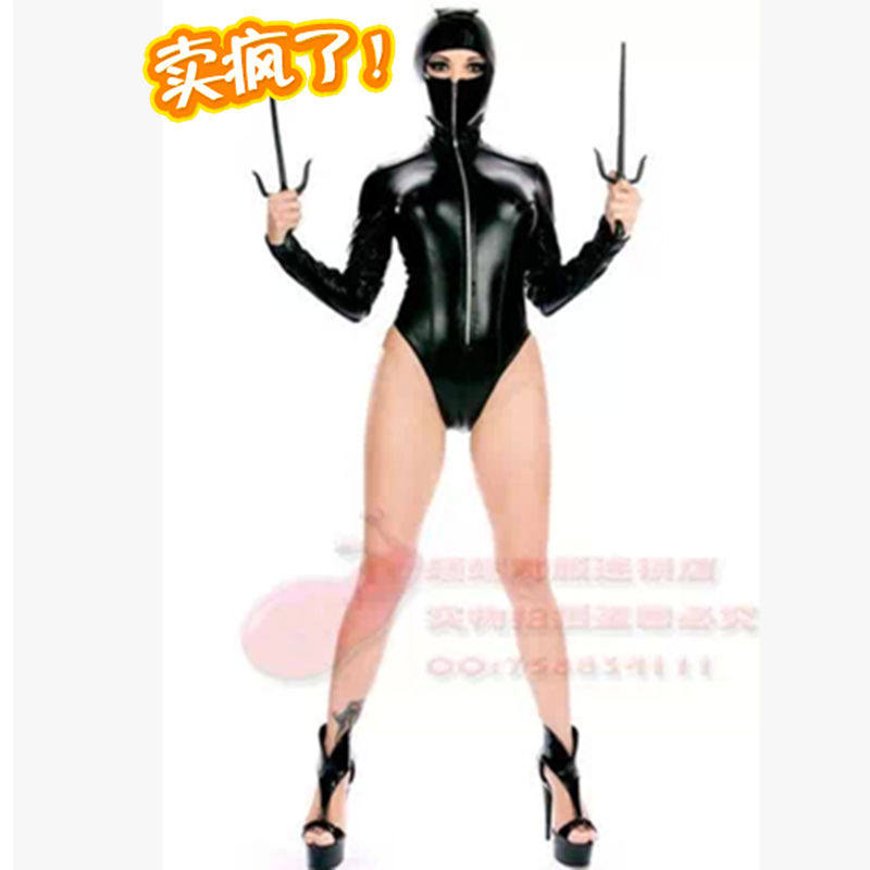 万圣节派对黑色水手连体服 夜店ds舞台热舞领舞服 漆皮拉链包头装
