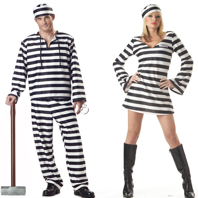 万圣节服装黑白条纹牢犯服警察服男囚犯服犯人衣服牢犯服装女囚服