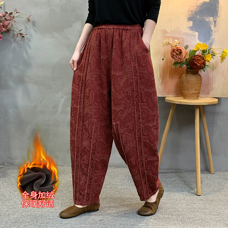 秋冬新款棉麻阔腿裤女宽松显瘦民族风提花加绒加厚哈伦裤显瘦长裤,女装/女士精品,裤子,淘宝优惠券,粉丝福利购,淘宝优惠卷
