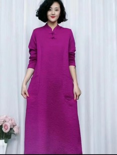 秋冬装新款连衣裙改良旗袍宽松版时尚气质遮肉显瘦减龄半高领长裙