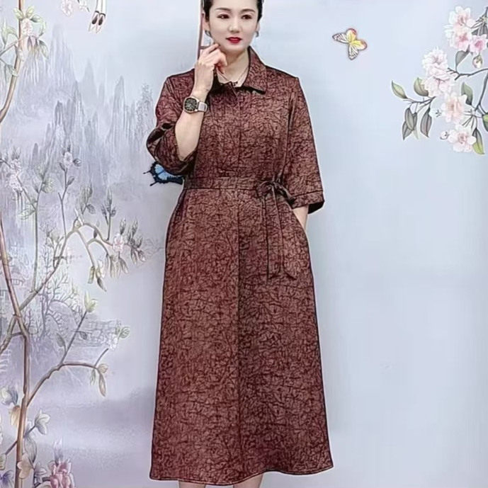 夏季连衣裙2025夏季新款重磅真丝中老年妈妈高档显瘦遮肚时尚长裙