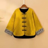 设计感新中式 气质外套宽松显瘦夹棉衣百搭遮肉上衣 国风刺绣喇叭袖