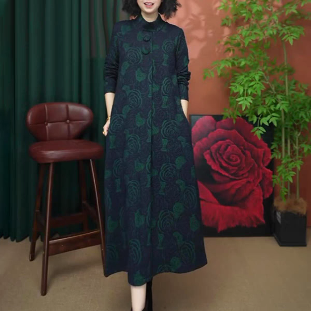 秋季新款通勤提花长袖连衣裙女装