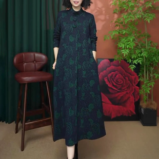 秋季新款中老年女装连衣裙宽松显瘦气质妈妈长袖洋气提花打底裙子