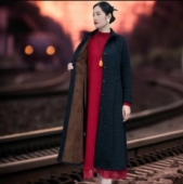 宽松休闲风衣高端过膝开衫 妈妈秋冬洋气时尚 加绒加厚外套中长款 女