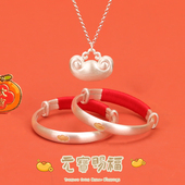 宝赐福 祥瑞狮 元 宝宝纯银古法手镯婴儿童足银新生儿满月周岁礼