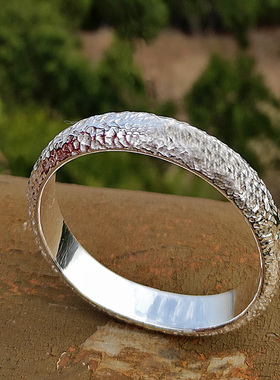 民族风女99足银锤纹实心手工