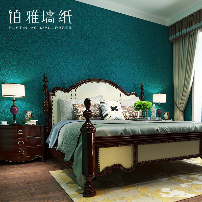 孔雀蓝墙纸非自粘客厅卧室背景复古美式纯色素色壁纸东南亚高级感
