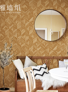 现代简约几何奥斯龙无纺布3D立体黄色精深压纹墙壁纸客厅卧室背景