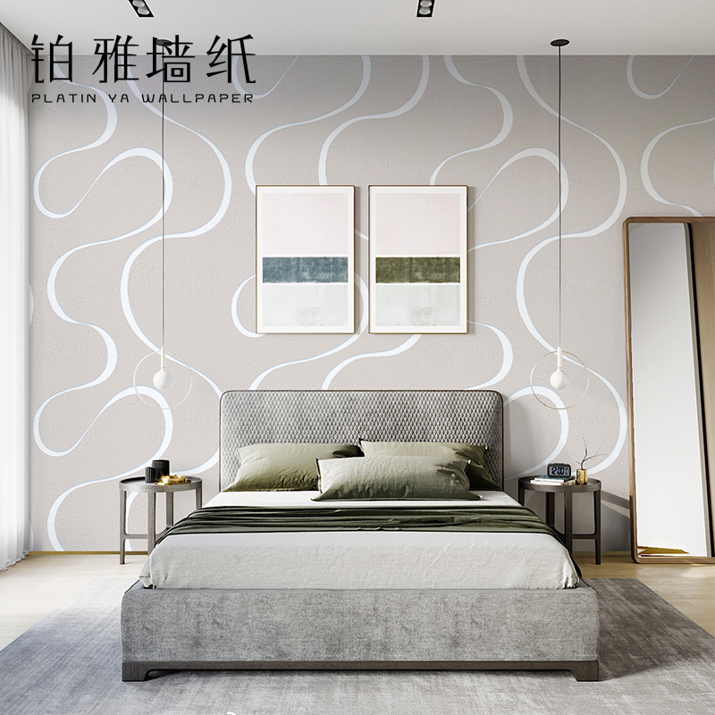 北欧灰色咖啡色几何曲线波浪纹墙纸姜黄色客厅卧室电视背景墙壁纸