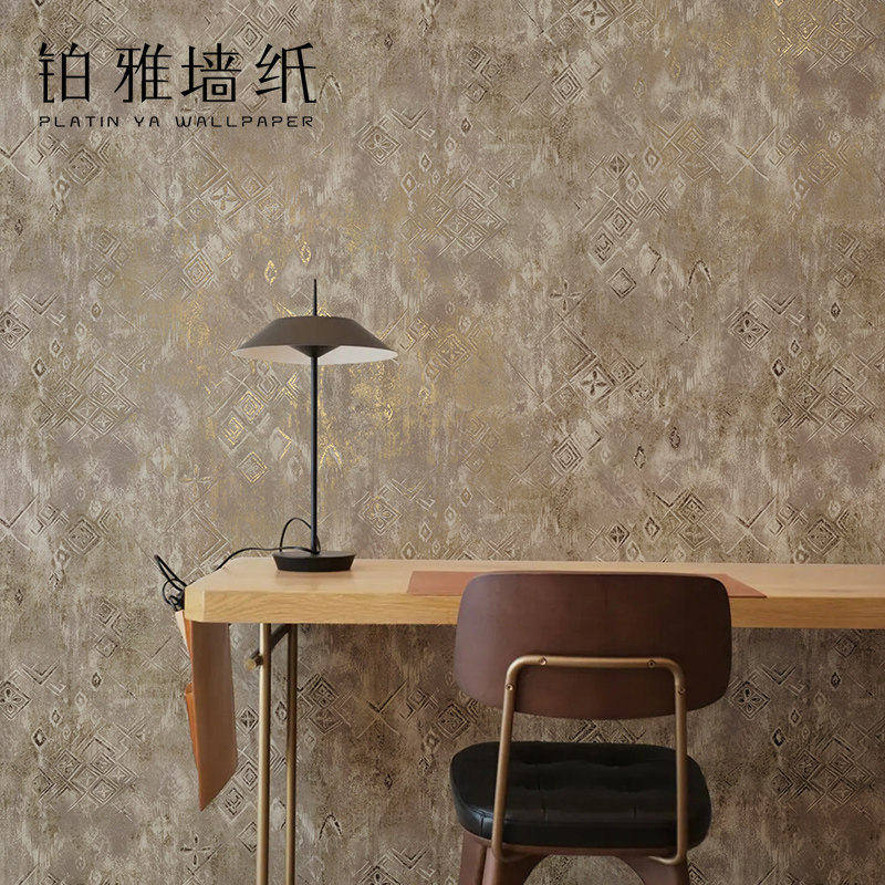 法式复古烫金无纺布斑驳格子墙纸美式乡村客厅卧室背景壁纸高级感