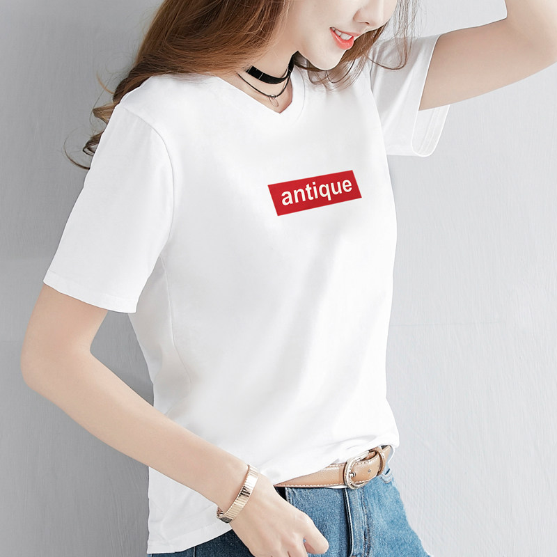 ins早春上衣服纯棉白色T恤女短袖夏装2025新款宽松韩版印花体恤潮