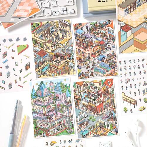 悦真文创造景贴纸 向往时光系列 城堡街区创意主题装饰场景贴纸