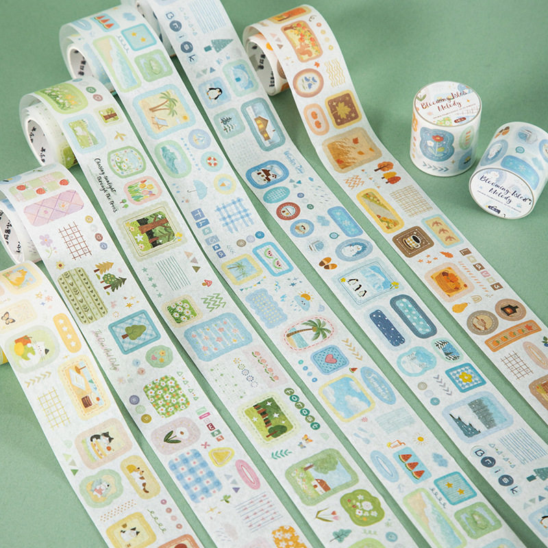 番茄酱少女和纸模切胶带花屿漫歌系列清新治愈手账装拼贴素材胶带