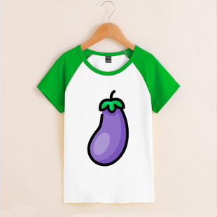 趣味原宿风可爱蔬菜茄子幼童半袖短袖童装姐妹衣服撞色班服活动服
