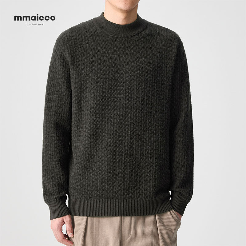 男士小半高领毛衣中领针织衫男款修身加厚纯色秋冬季内搭打底衫