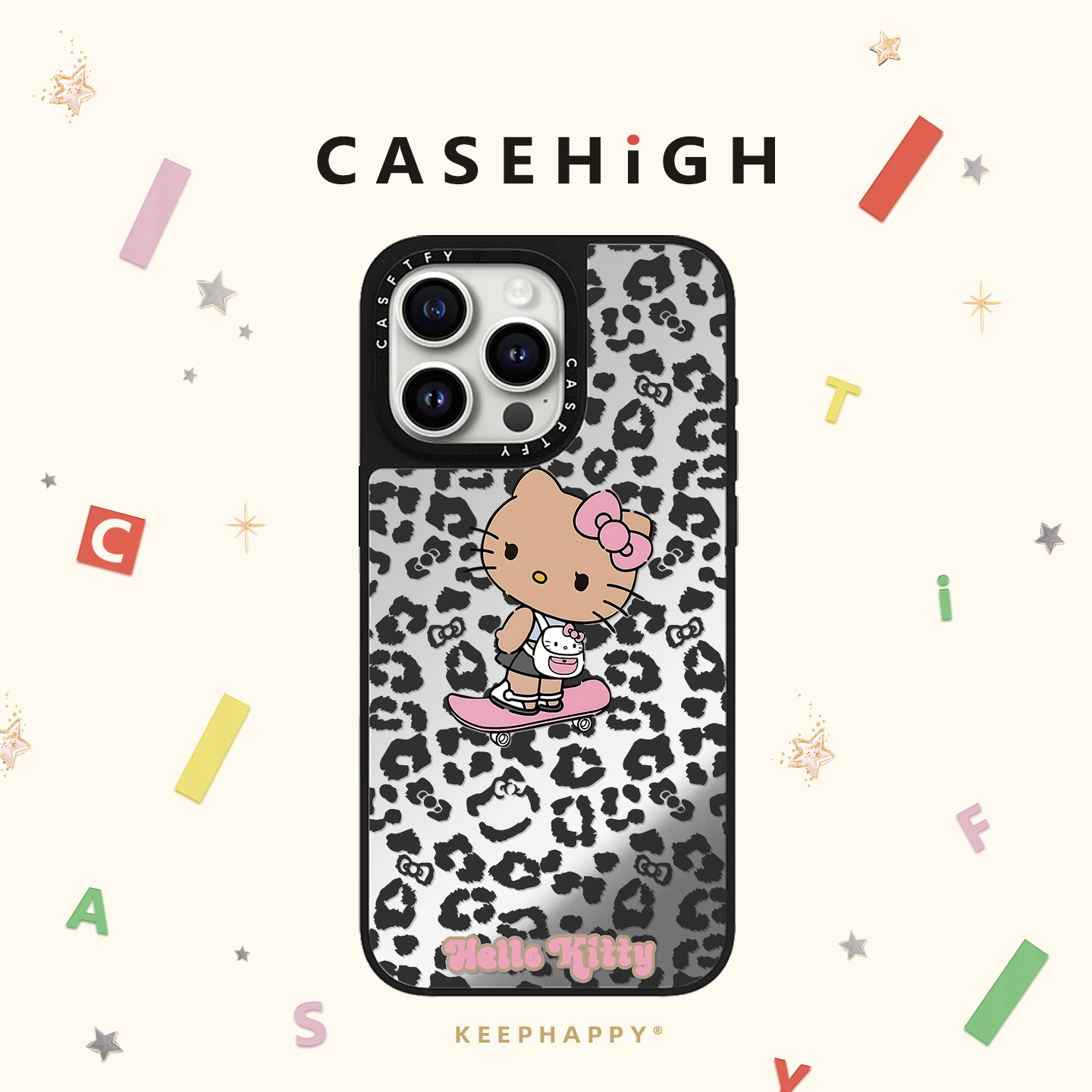CASE联名沙滩度假黑皮Kitty凯蒂猫适用苹果16pro手机壳iphone17磁吸MagSafe镜面15promax甜酷少女14日韩C家