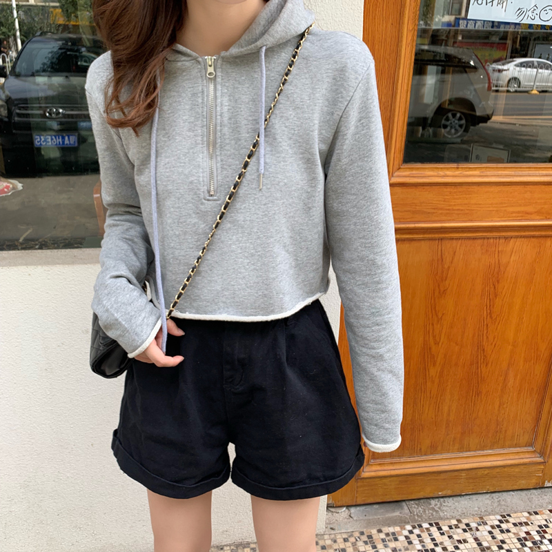 Real photo 2021 high waist short sweater women's hooded thin top fashion