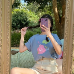 Real shot Korean version medium and long cotton T-shirt, good quality, floral print pattern top