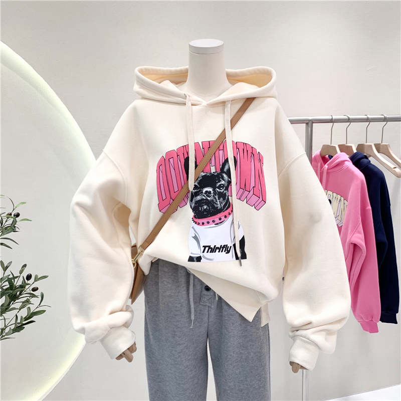 Guantu Weiyi women's spring and autumn thin new fashion Korean letter hooded top large women's clothing