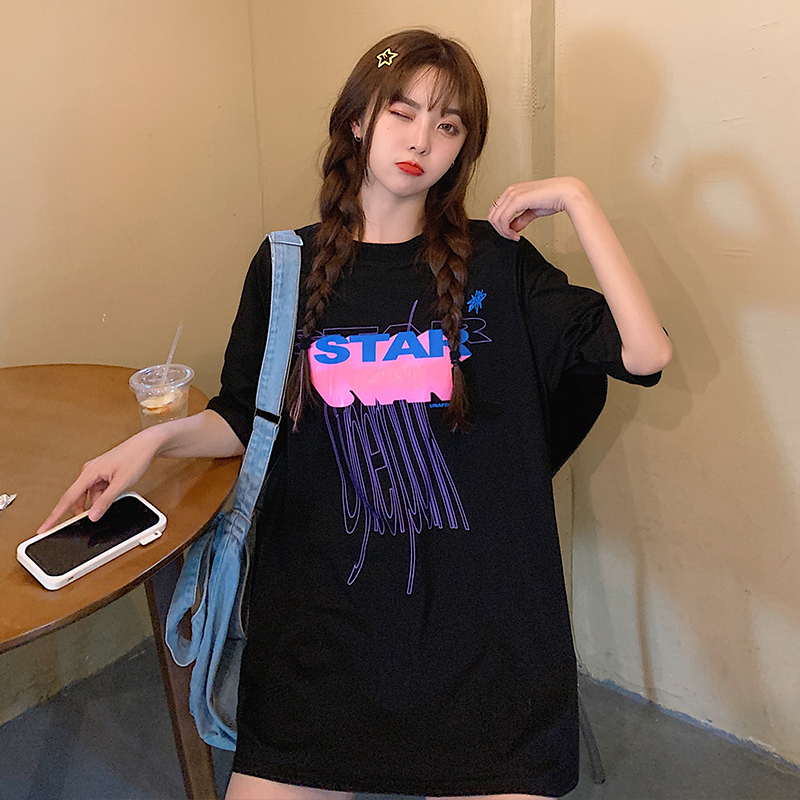 Summer hip hop street graffiti letter printed short sleeve T-shirt women's loose and versatile student top fashion