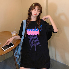 Summer hip hop street graffiti letter printed short sleeve T-shirt women's loose and versatile student top fashion