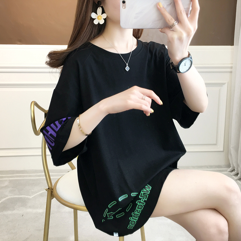 Real shot short sleeve T-shirt women's summer new Korean Middle School Students' top large women's dress