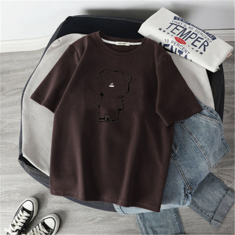 East Gate frosted half sleeve women's dress early autumn new loose shirt women cartoon cute top fashion