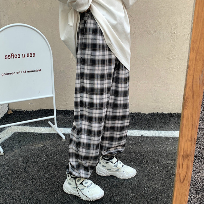 Plaid wide leg pants for women