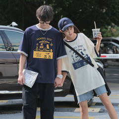 Real shot 6535 cotton Japanese creative printing Korean half sleeve student lovers short sleeve T-shirt for women