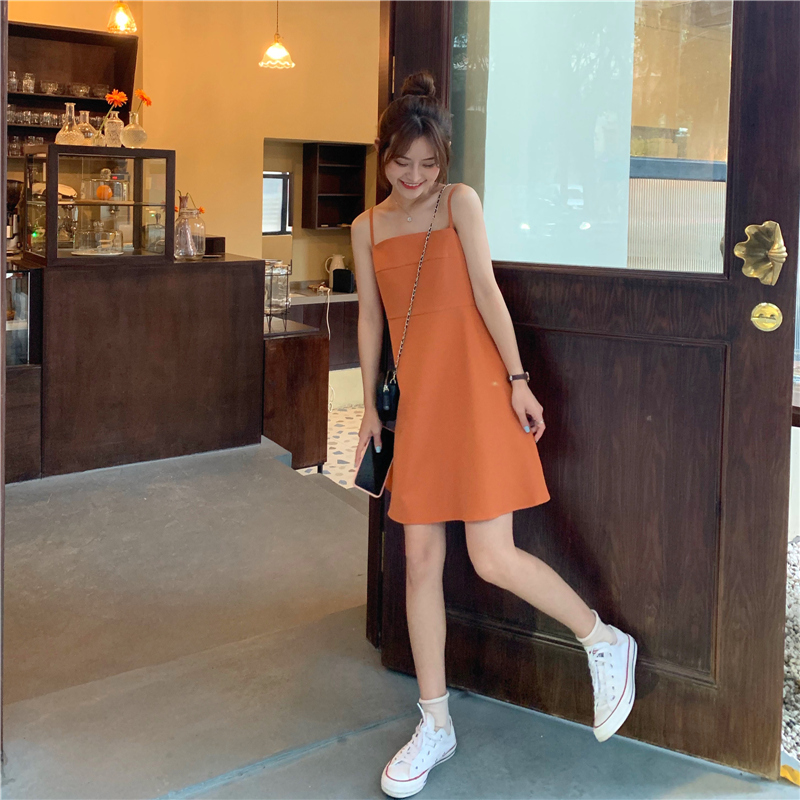 Real shot fiber small black skirt with suspender skirt