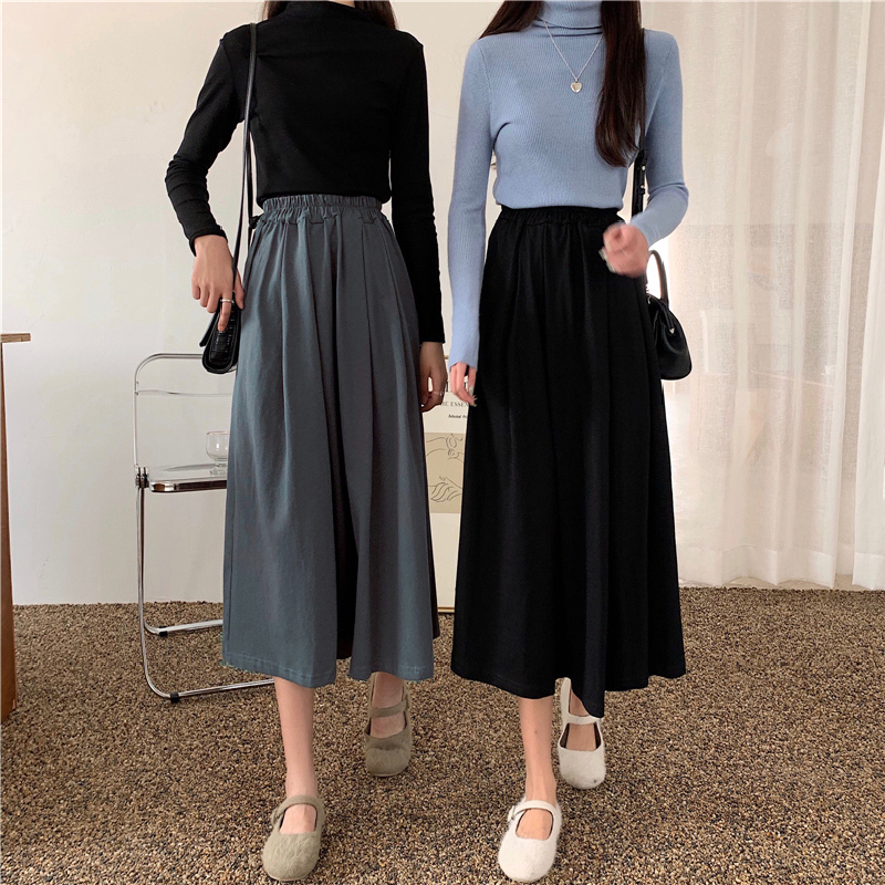 Real shooting cotton spandex skirt children's medium length word skirt black skirt long skirt spring and summer