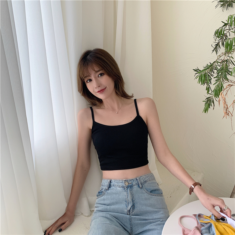 Real shot 92% rayon 8 spandex slim thread short with bottom strap vest for women