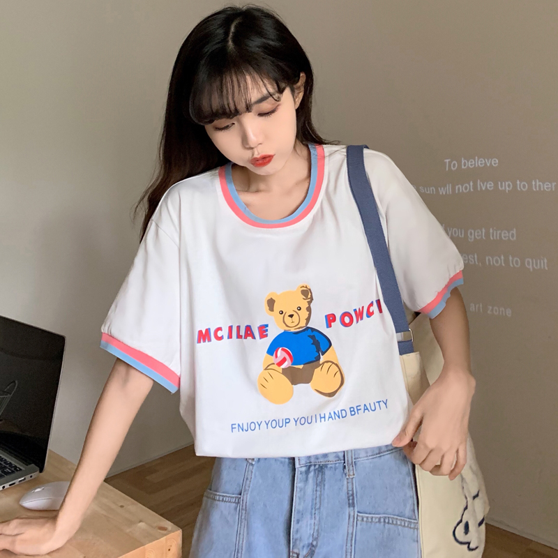 Real shot short sleeve T-shirt printed cartoon