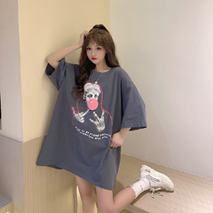 實拍2021新款歐美上衣t恤女寬鬆ins潮復古設計感小眾短袖女