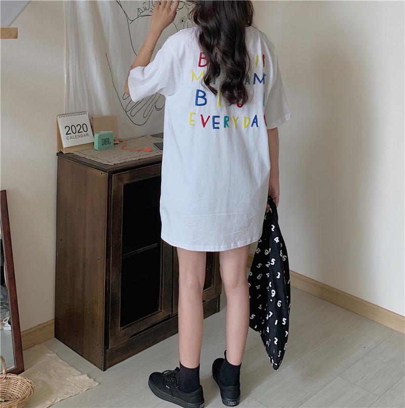 Real shot cotton short sleeve women's summer Korean lettered embroidered T-Shirt Top Design