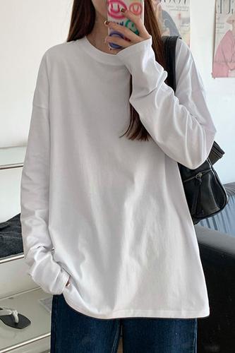 Net Price Official Picture Imitation Cotton 95% Polyester 5% Spandex Summer New Long Sleeve T-Shirt Women's Loose White Bottoming Shirt
