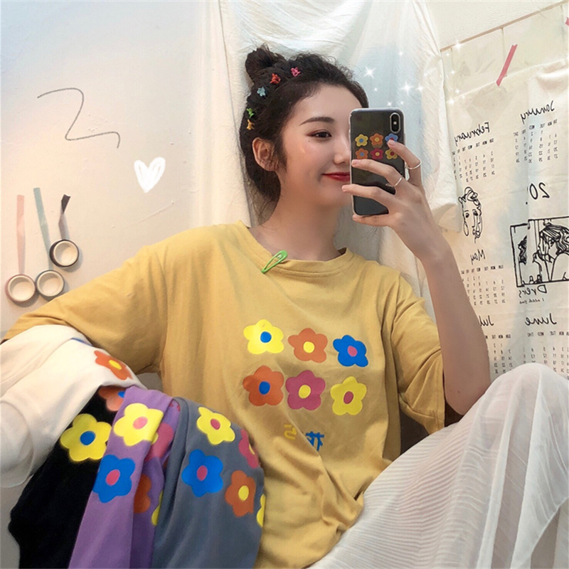 Real shot cotton thread collar short sleeve T-shirt summer female new student thin T-shirt