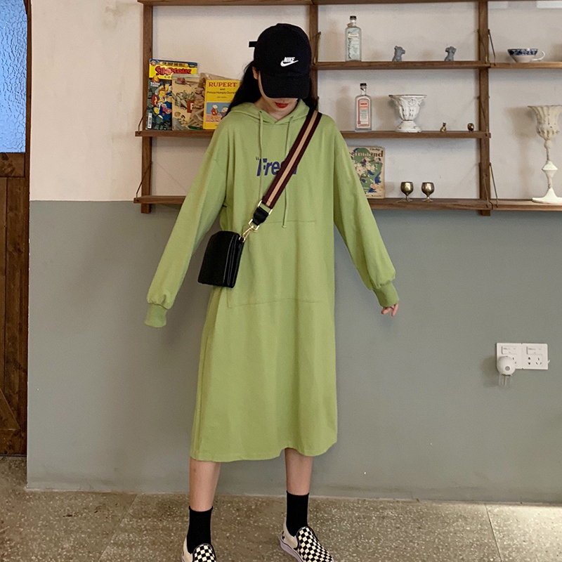 Real shot fish scale five color long dress loose hooded women's knee length skirt