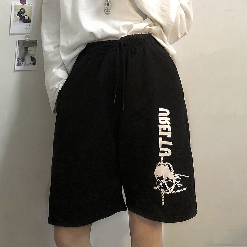 Real shot of Harajuku style loose casual shorts for boys and girls