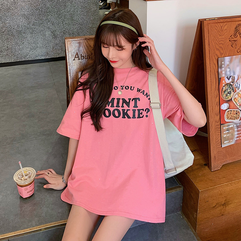 Real shot short sleeve T-shirt women's summer new Korean medium length top student large women's clothing