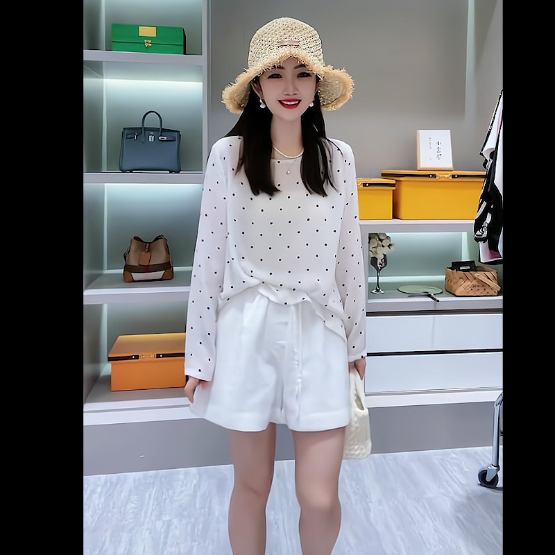 夏季薄款圆领长袖女装两件套