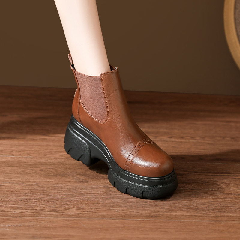 8.5cm秋冬新款真皮厚底马丁靴女小个子时尚增高英伦风加绒短靴子,女鞋,马丁靴,淘宝优惠券,粉丝福利购,淘宝优惠卷