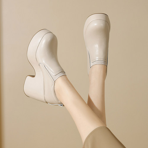 法式坡跟超高跟时尚圆头春秋一脚蹬厚底休闲鞋子不累脚罗马女单鞋