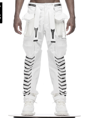 诺凡希 时尚个性裤子男春季潮牌工装裤宽松条纹防风防水哈伦裤