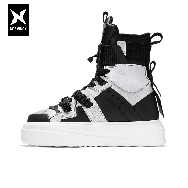 银色高帮板鞋男机甲风国潮流老爹鞋