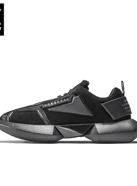 诺凡希机能低帮休闲鞋男潮牌黑色朋克拼接鞋面套脚一脚蹬型男潮鞋